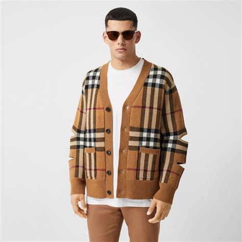 burberry cut-out sleeve check wool cashmere cardigan|Burberry Check wool cardigans.